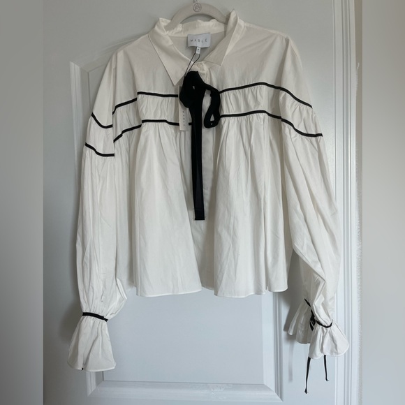 MARBLE White Blouse with Black Ribbon Detail - Picture 2 of 5